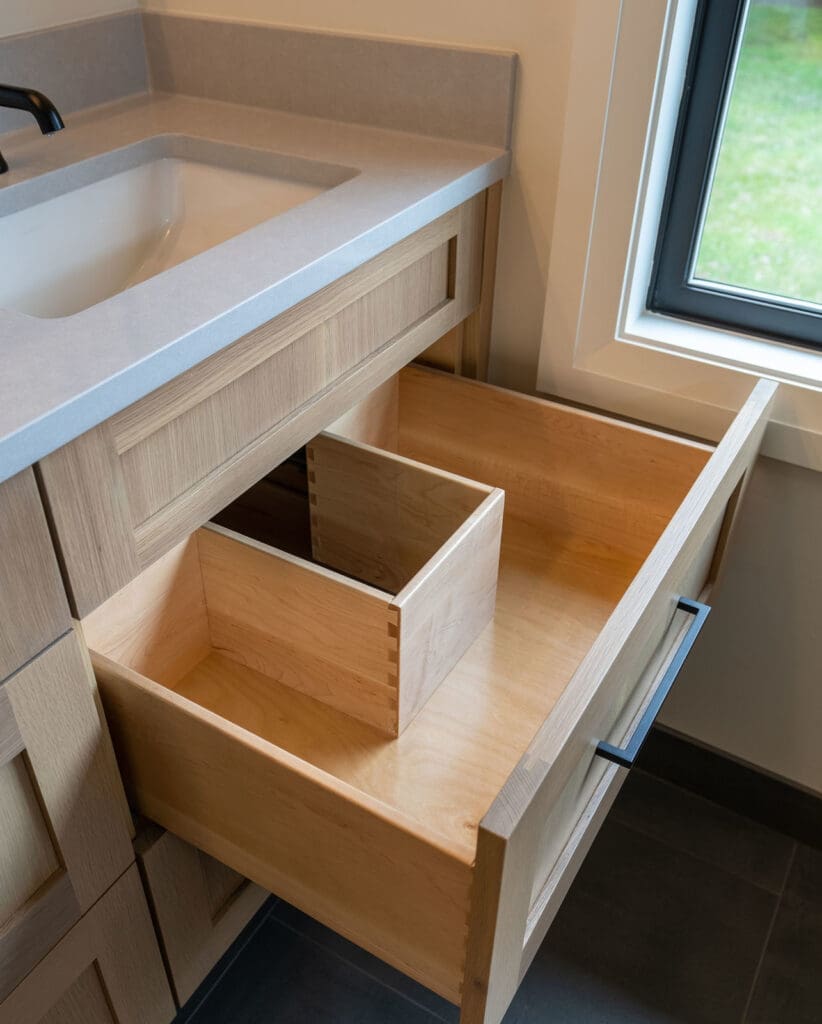 sink with opened drawers