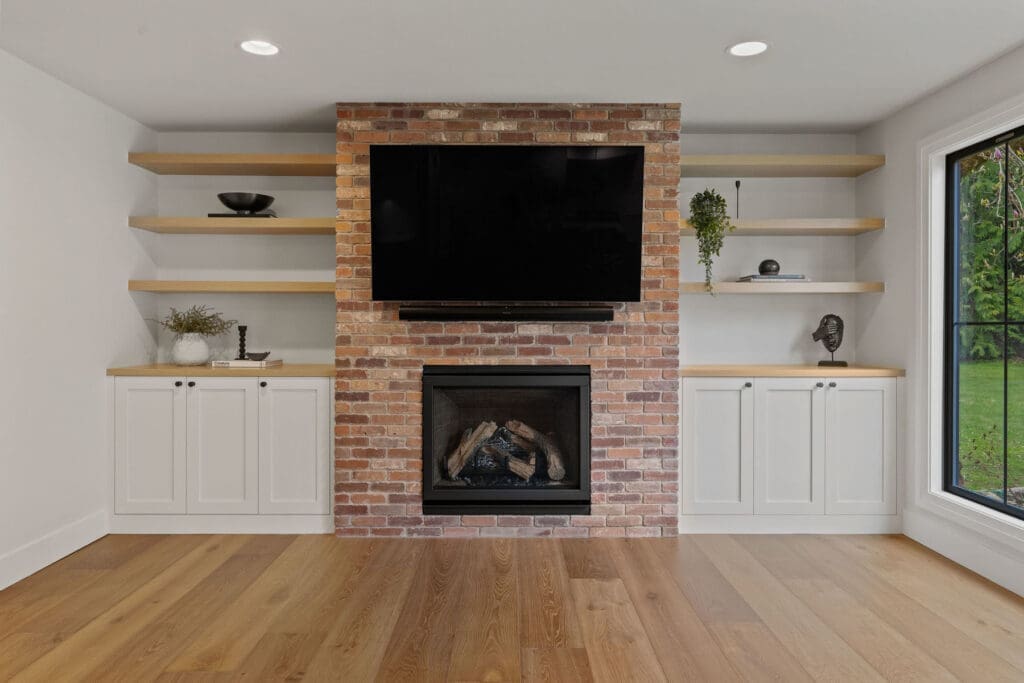 television with chimney below