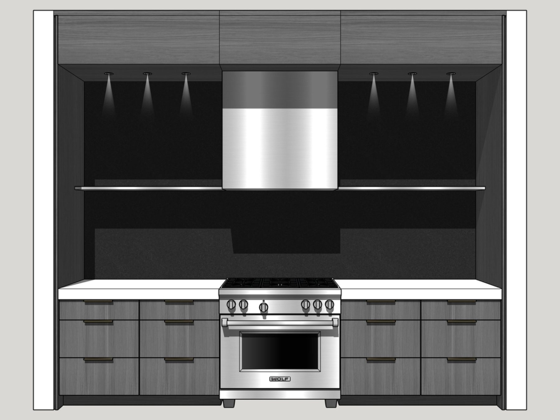 black with low lights kitchen